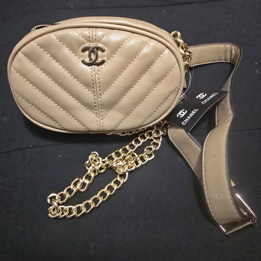 Tan Quilted Crossbody Bag